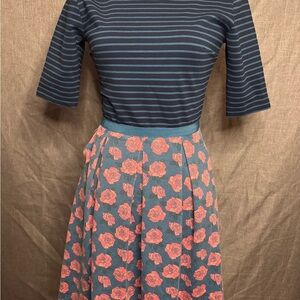 Matilda Jane Friends Forever Peyton Dress.  Floral Patterned Skirt with Stripes